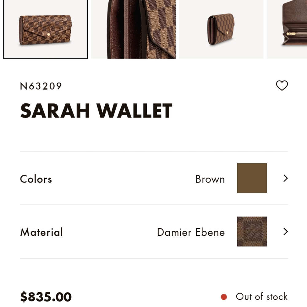 🤎SOLD🤎Louis Vuitton Damier Ebene Sarah Wallet - Picture 4 of 11